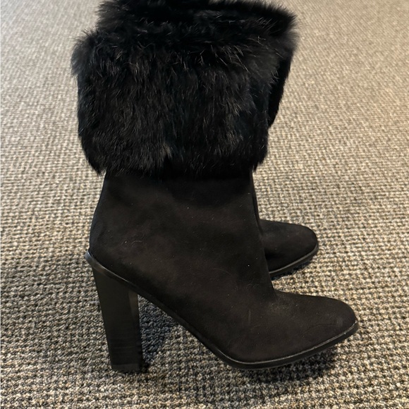 Via Spiga Shoes - Via Spiga Black Fur-Trimmed Heeled Boots